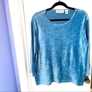 ORVIS BLUE FADED DESIGN SOFT CORDUROY TOP